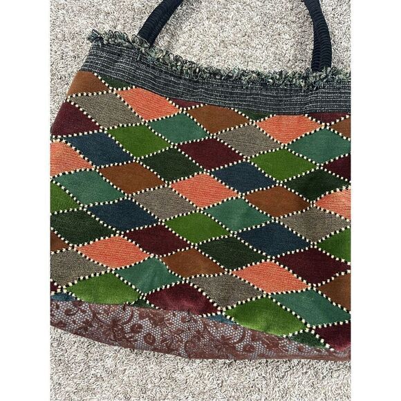 vintage handmade quilted patchwork textured large tote bag purse boho multi - Picture 3 of 12